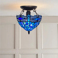 10 inch Tiffany Blue Dragonfly Ceiling Lamp Stained Glass Shade Antique Style