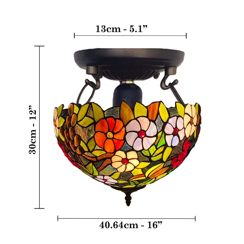 16 inch Tiffany Flower Style Ceiling Lamp Stained Glass Handcraft Shade