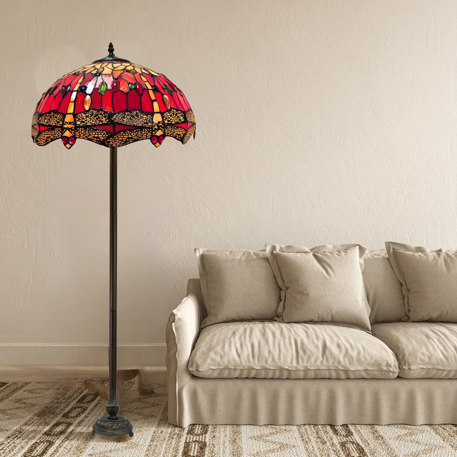 Red dragonfly design Tiffany Style Standard Lamp