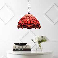 10 inch Tiffany Style Pendant Lamp Red Dragonfly Stained Glass Shade Handcrafted