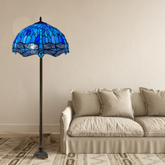 Blue Dragonfly Tiffany Style Standard Lamp Stained Glass Shade