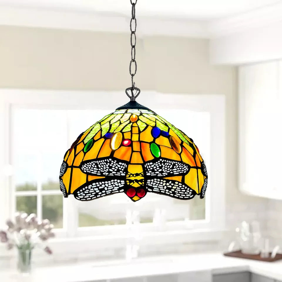 Dragonfly Tiffany Style Multicolor Pendant Lamp 10 inch Stained Glass Shade