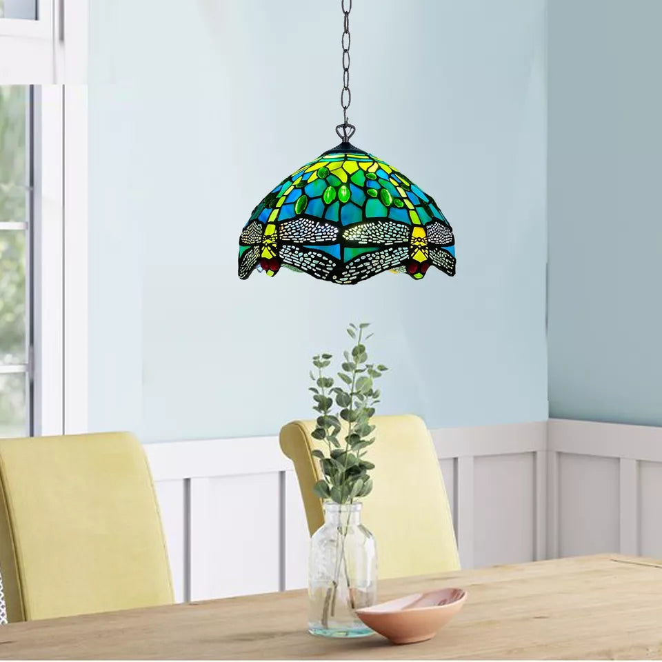 Green Dragonfly 10 inch Pendant Lamp Tiffany Style Stained Glass Shade