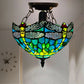 Green 10 inch Stained Glass Tiffany Dragonfly Style Ceiling Light