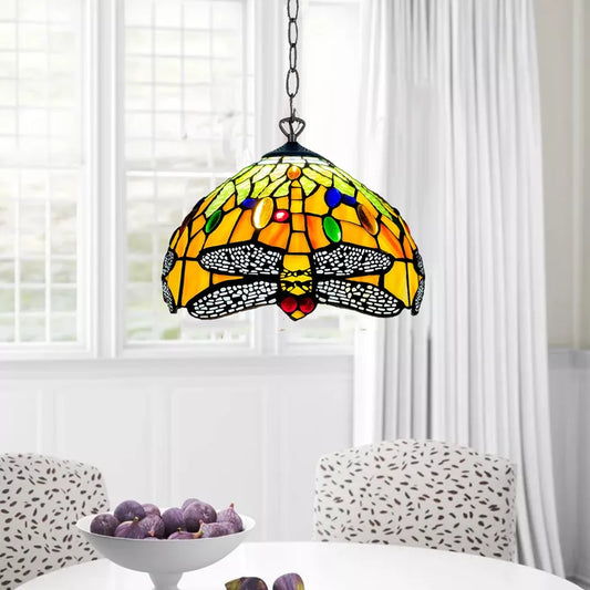 Dragonfly Tiffany Style Multicolor Pendant Lamp 10 inch Stained Glass Shade
