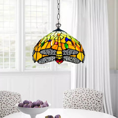 Dragonfly Tiffany Style Multicolor Pendant Lamp 10 inch Stained Glass Shade