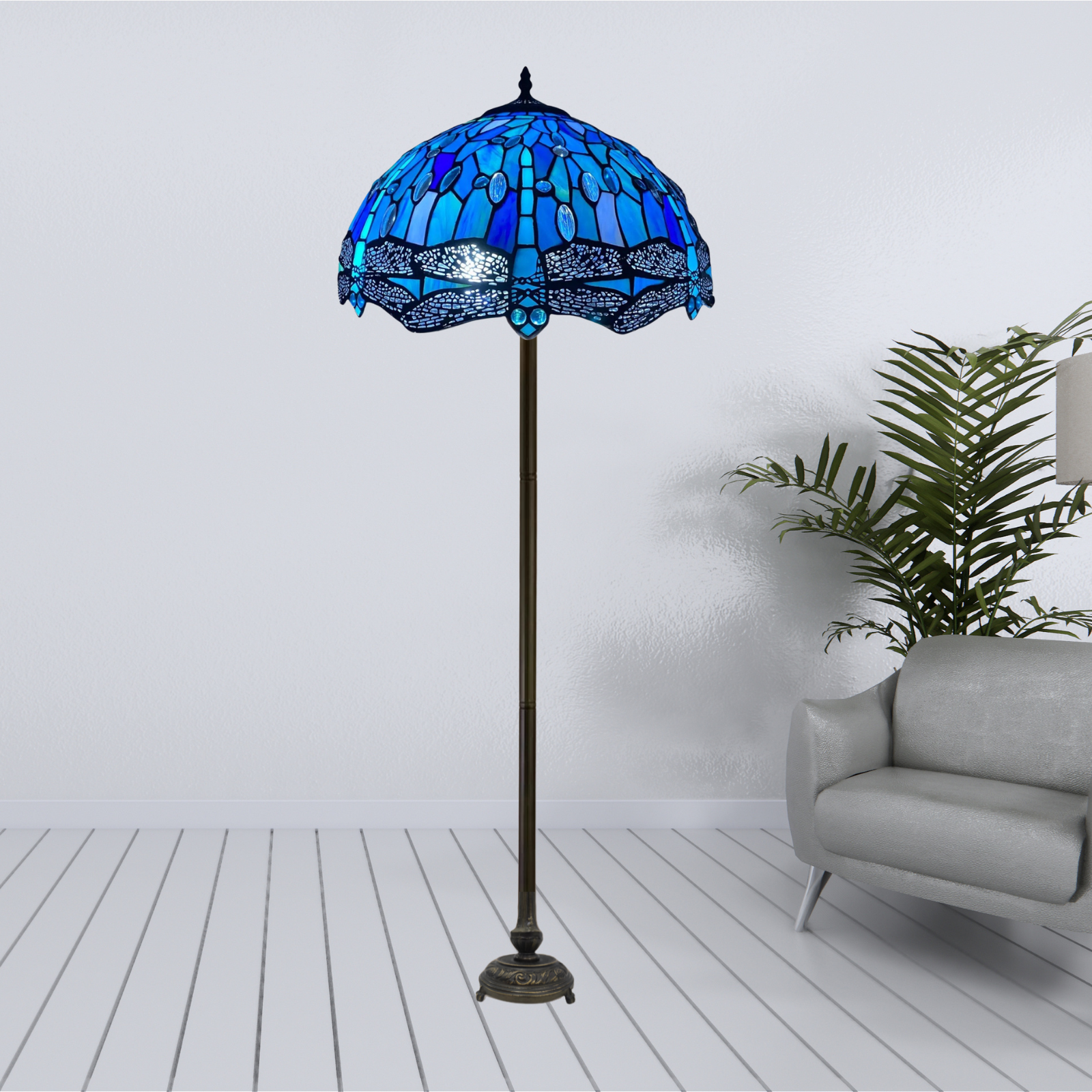 Blue Dragonfly Tiffany Style Standard Lamp Stained Glass Shade