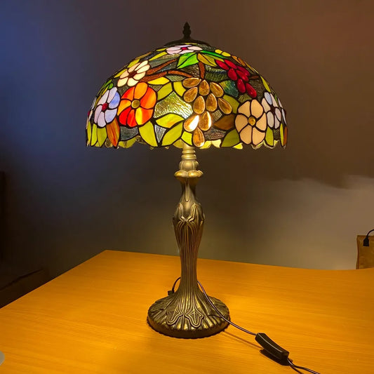 16 Inch Flower Design Tiffany Style Table Lamp Handcrafted Stained Glass Shade