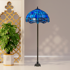 Blue Dragonfly Tiffany Style Standard Lamp Stained Glass Shade
