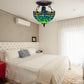 Green 10 inch Stained Glass Tiffany Dragonfly Style Ceiling Light