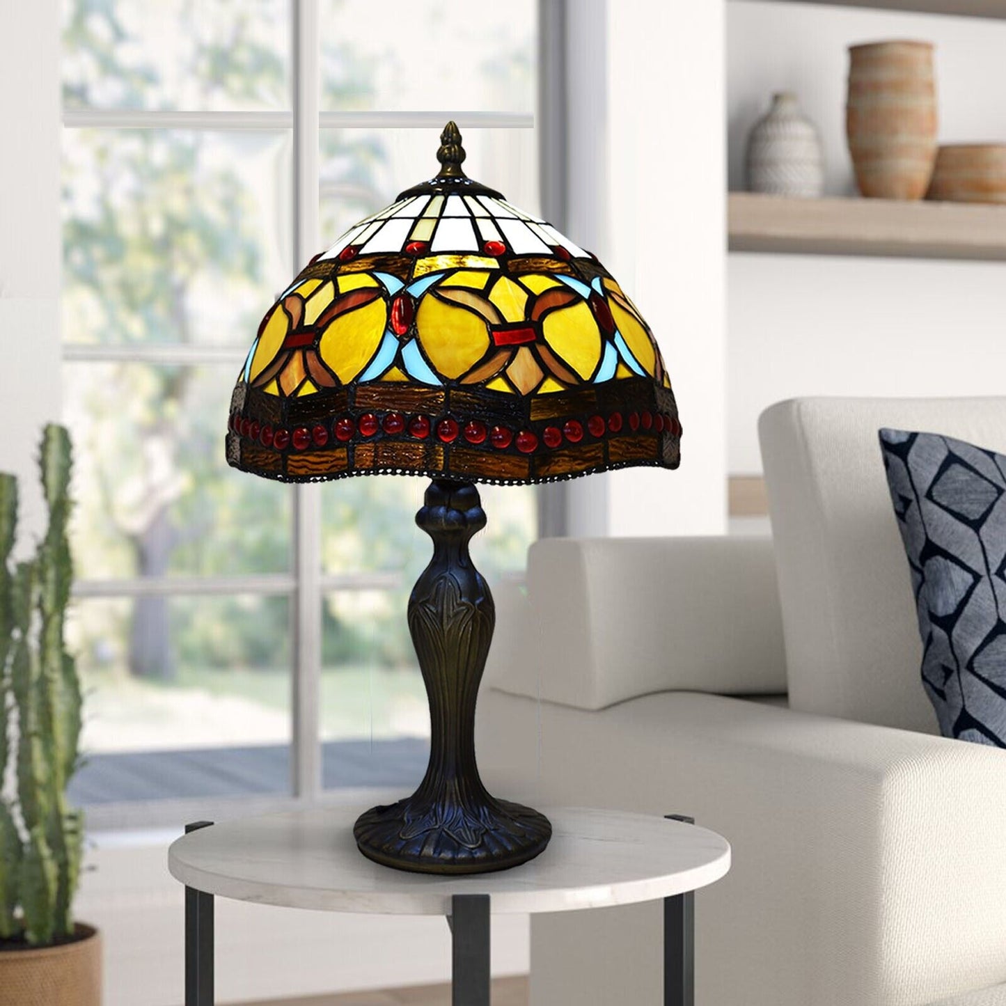 10 Inch Tiffany Style Handmade Stained Glass Table Lamp Multicolor