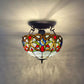 Multicolor 16 Inch Tiffany Style Ceiling Light Handcrafted Stained Glass