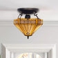 16 inch Stained Glass Yellow Hexagon Tiffany Style Ceiling Lamp Handmade