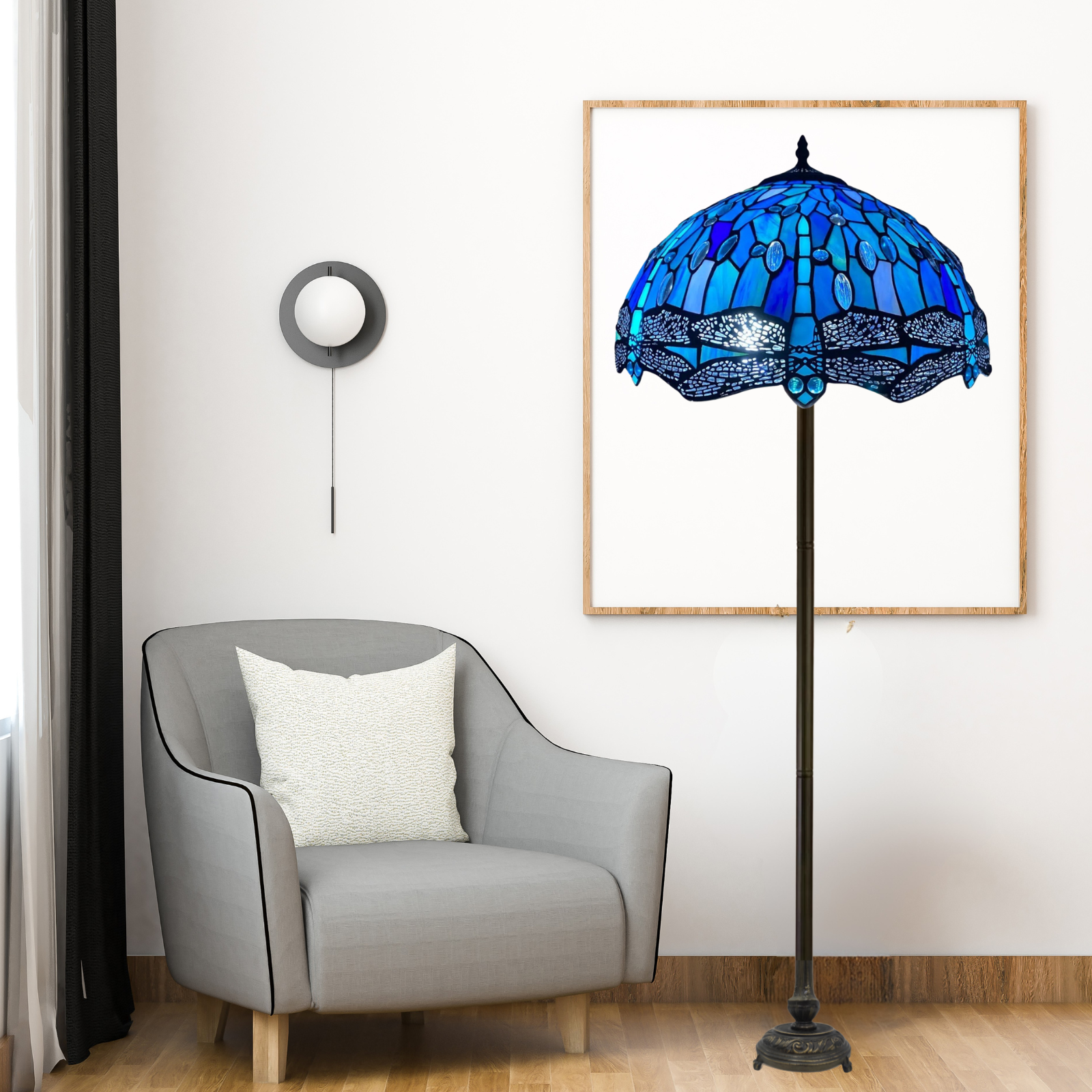 Blue Dragonfly Tiffany Style Standard Lamp Stained Glass Shade