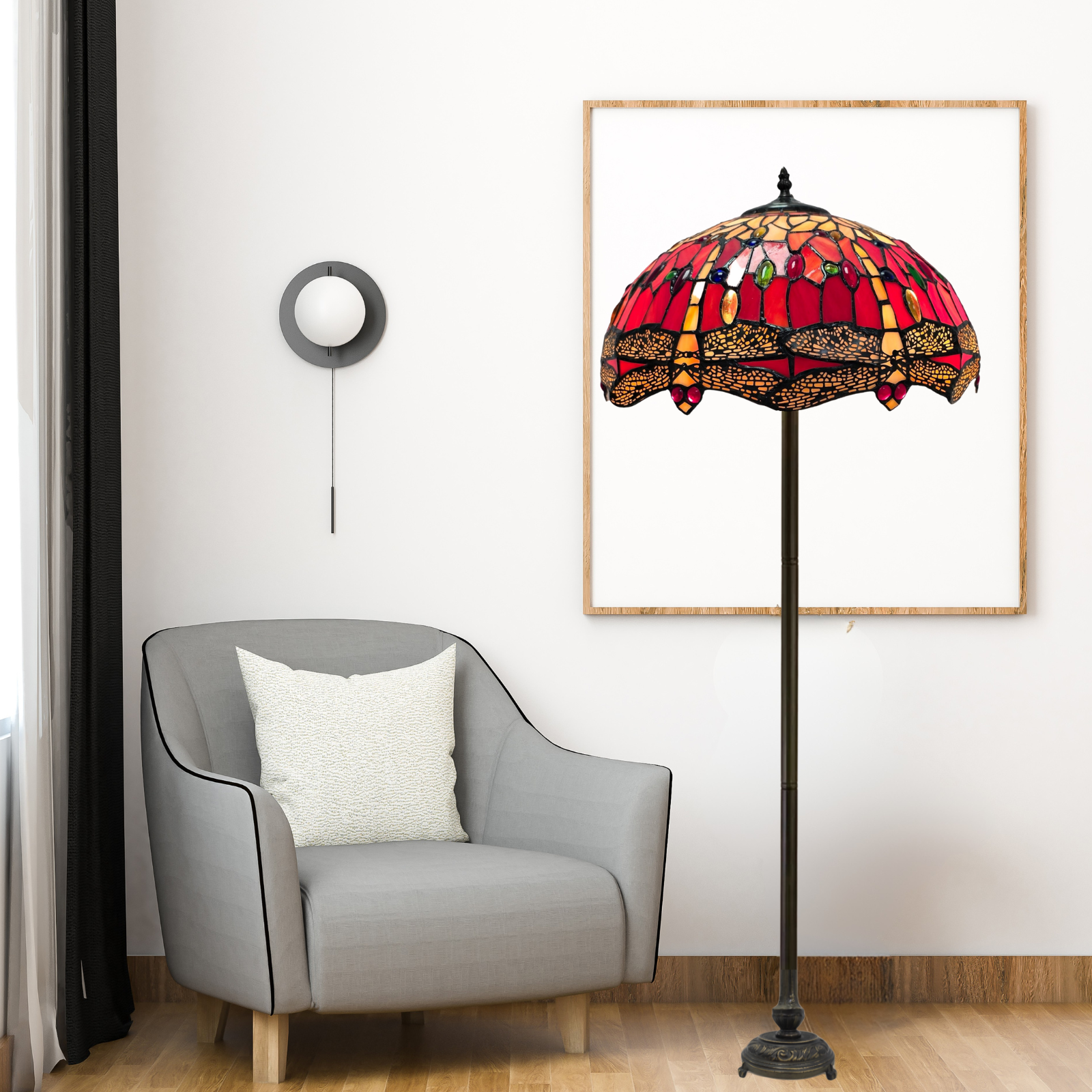 Red dragonfly design Tiffany Style Standard Lamp