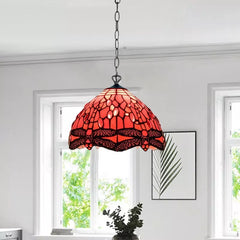 10 inch Tiffany Style Pendant Lamp Red Dragonfly Stained Glass Shade Handcrafted