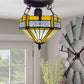 Tiffany Yellow Hexagon Ceiling Lamp 10 inch Stained Glass Shade Antique Style
