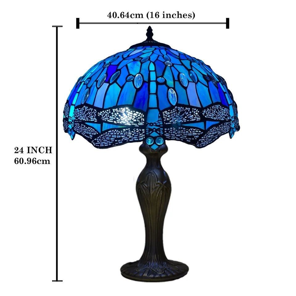 16 Inch Blue & Black Tiffany Style Handcrafted Table Lamp