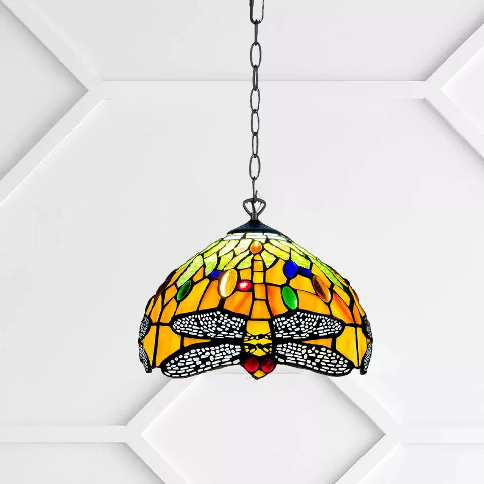 Dragonfly Tiffany Style Multicolor Pendant Lamp 10 inch Stained Glass Shade
