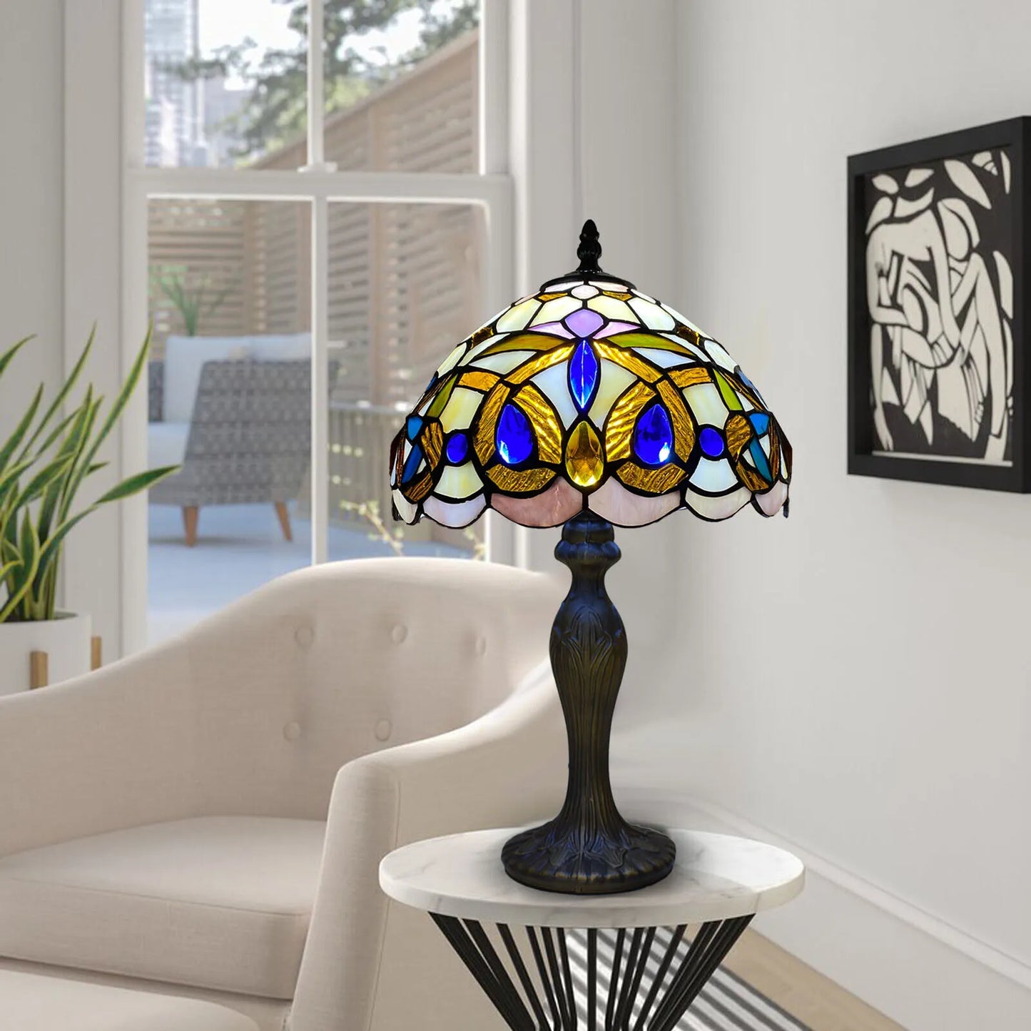 Handmade Stained Glass Tiffany Style Lamp 10 Inch