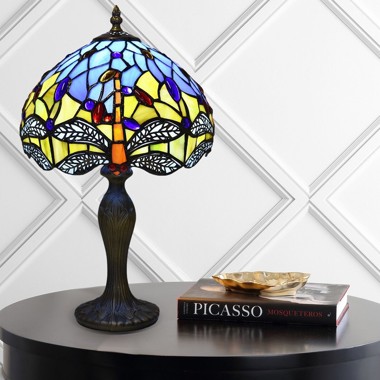 Tiffany Table Lamp Dragonfly Style Handmade 10 inch Stained Glass Multicolor UK