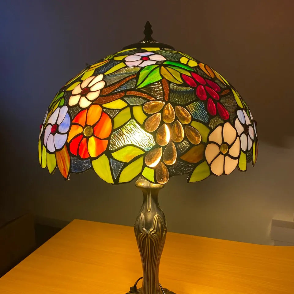 16 Inch Flower Design Tiffany Style Table Lamp Handcrafted Stained Glass Shade