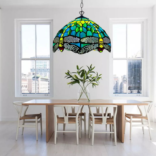 Green Dragonfly 10 inch Pendant Lamp Tiffany Style Stained Glass Shade