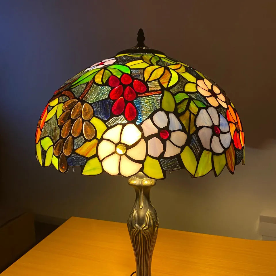 16 Inch Flower Design Tiffany Style Table Lamp Handcrafted Stained Glass Shade