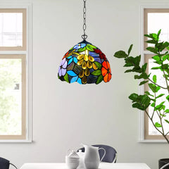 Tiffany 10 inch Flowered Style Pendant Lamp Multicolored Stained Glass Shade