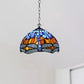 Blue & Orange Tiffany Style Pendant Lamp Dragonfly 10 inch Handmade Stained Glass