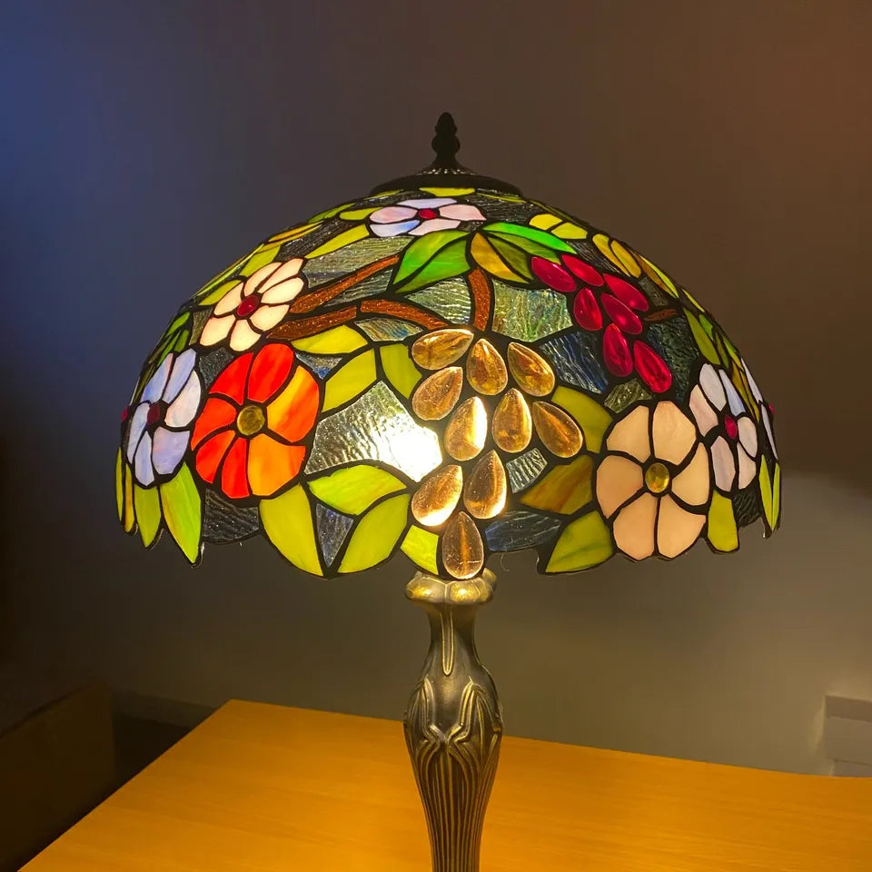 16 Inch Flower Design Tiffany Style Table Lamp Handcrafted Stained Glass Shade