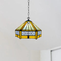 Yellow Hexagon Tiffany Style Stained Glass Shade 10 Inch Pendent Lamp Antique Style