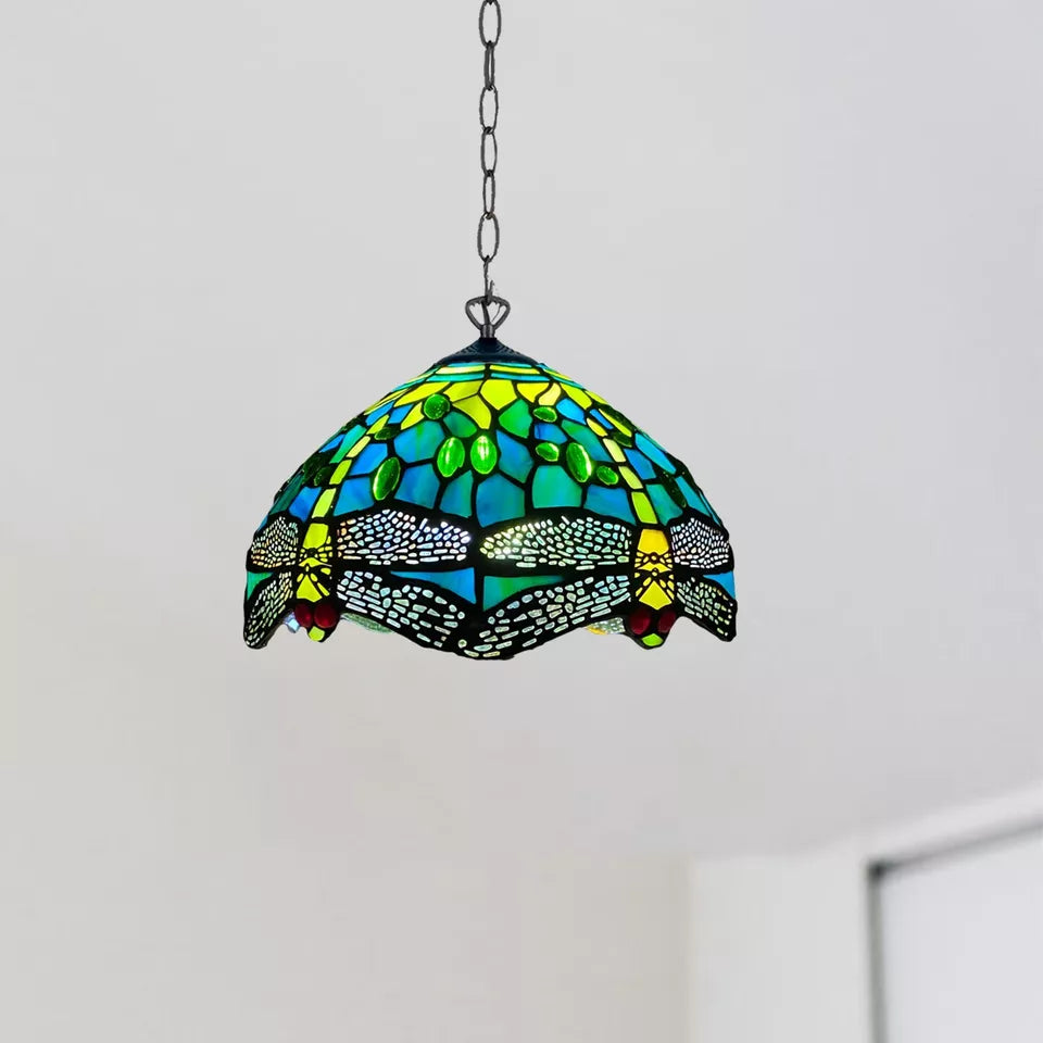 Green Dragonfly 10 inch Pendant Lamp Tiffany Style Stained Glass Shade