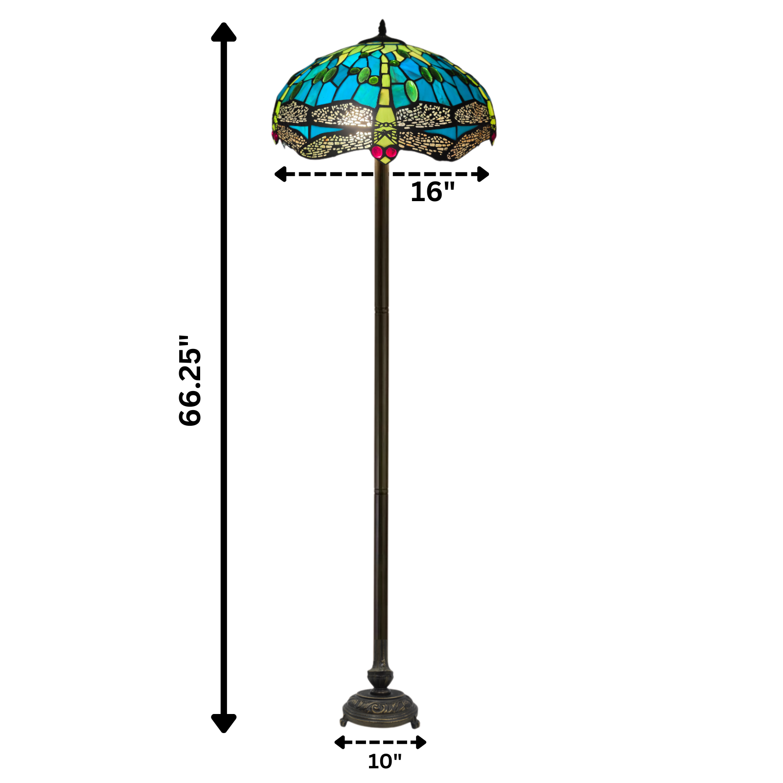 measurements of a 16 inch large green stained glass dragonfly tiffany floor lamp