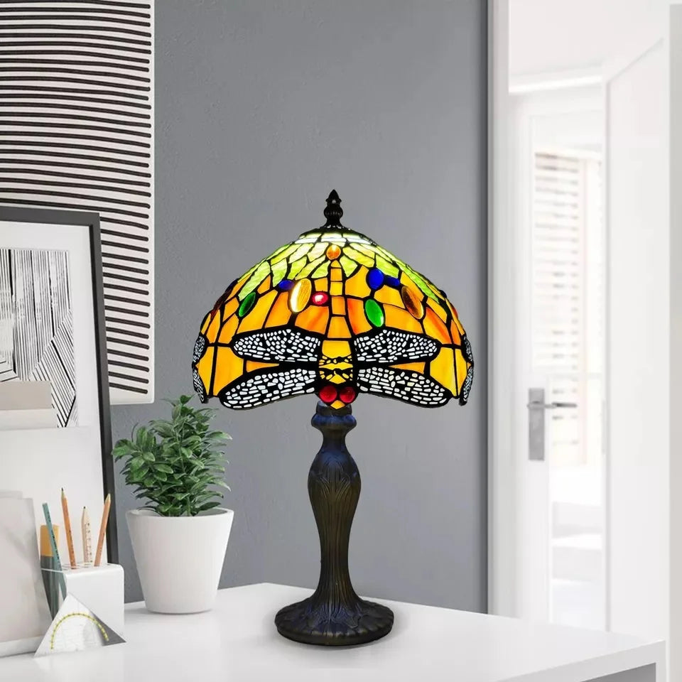 Orange Dragonfly Tiffany Style Table Lamp 10 Inch Lampshade