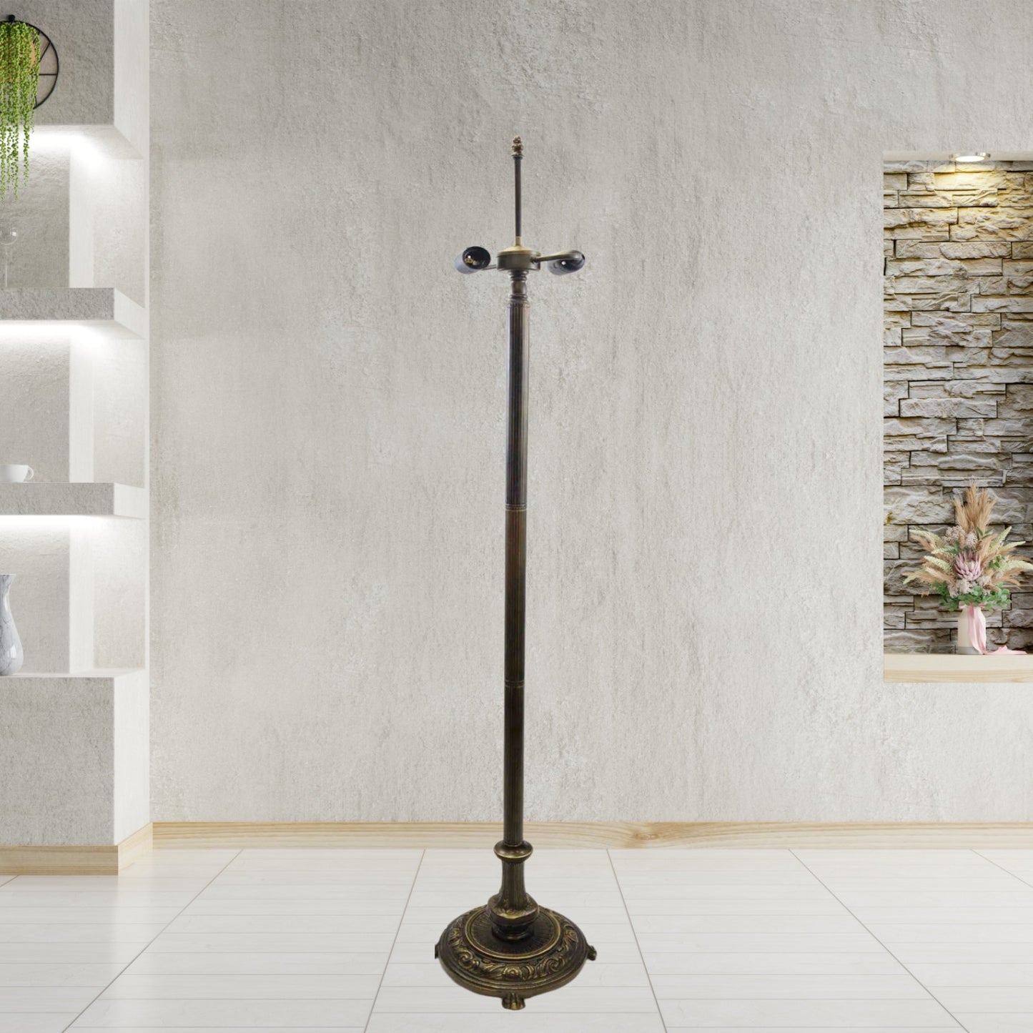 Tiffany Floor Lamp Base Traditional Metal Antique Brass