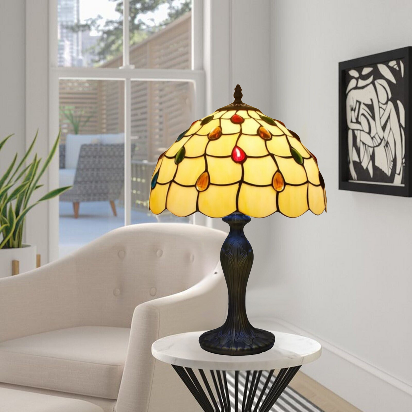 Tiffany Style Desks Lamp Stained Glass Handcrafted Art Bedside Lamp