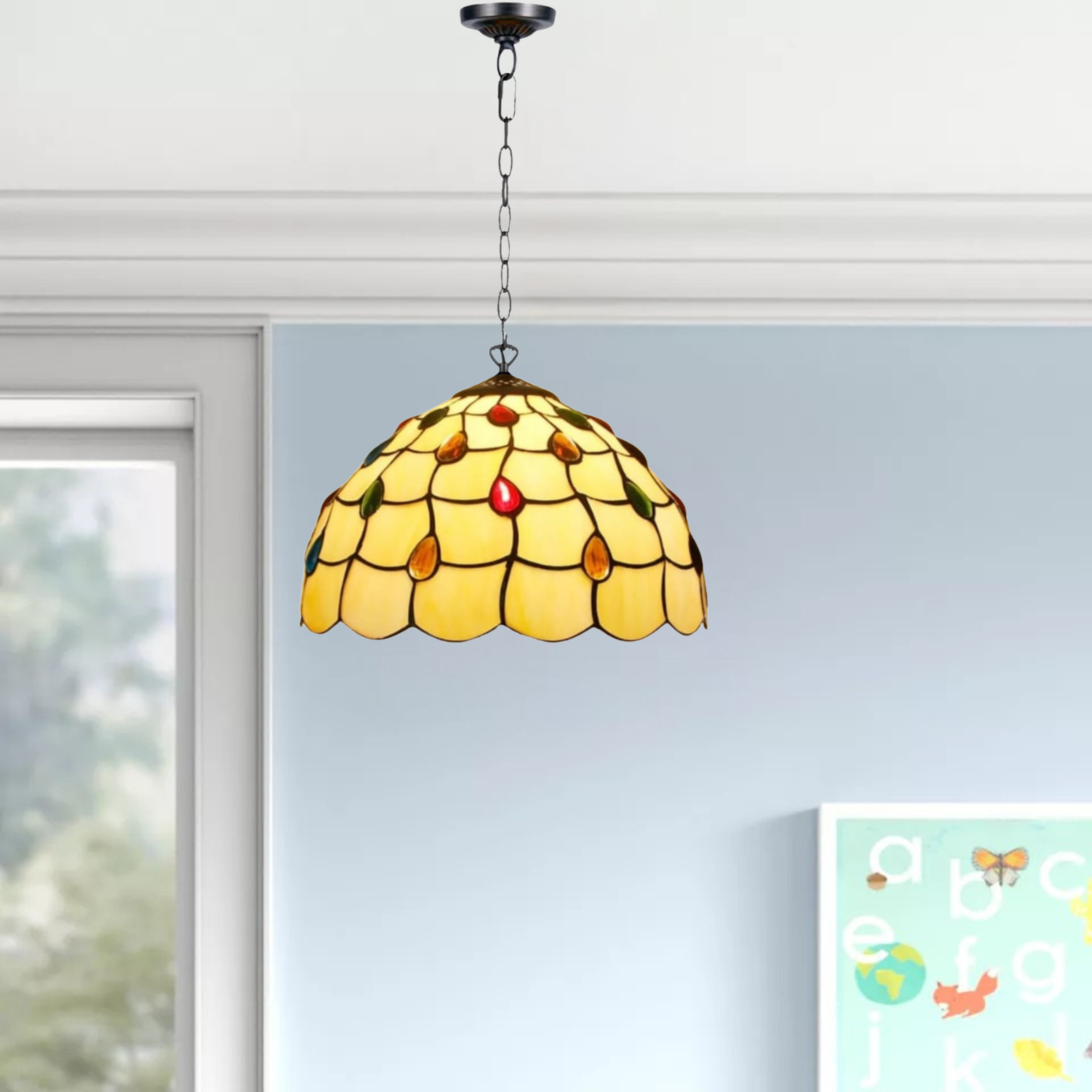 Beautiful 10 Inch Pendent Lamp Tiffany Style Stained Glass Handmade Shade