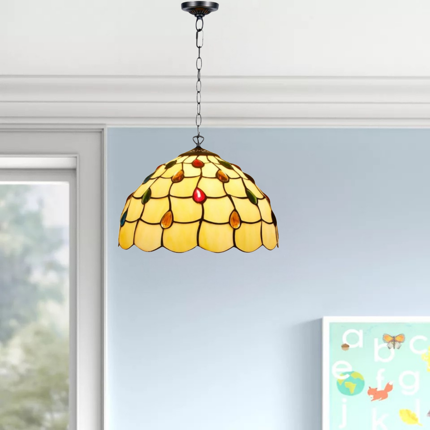 Beautiful 10 Inch Pendent Lamp Tiffany Style Stained Glass Handmade Shade