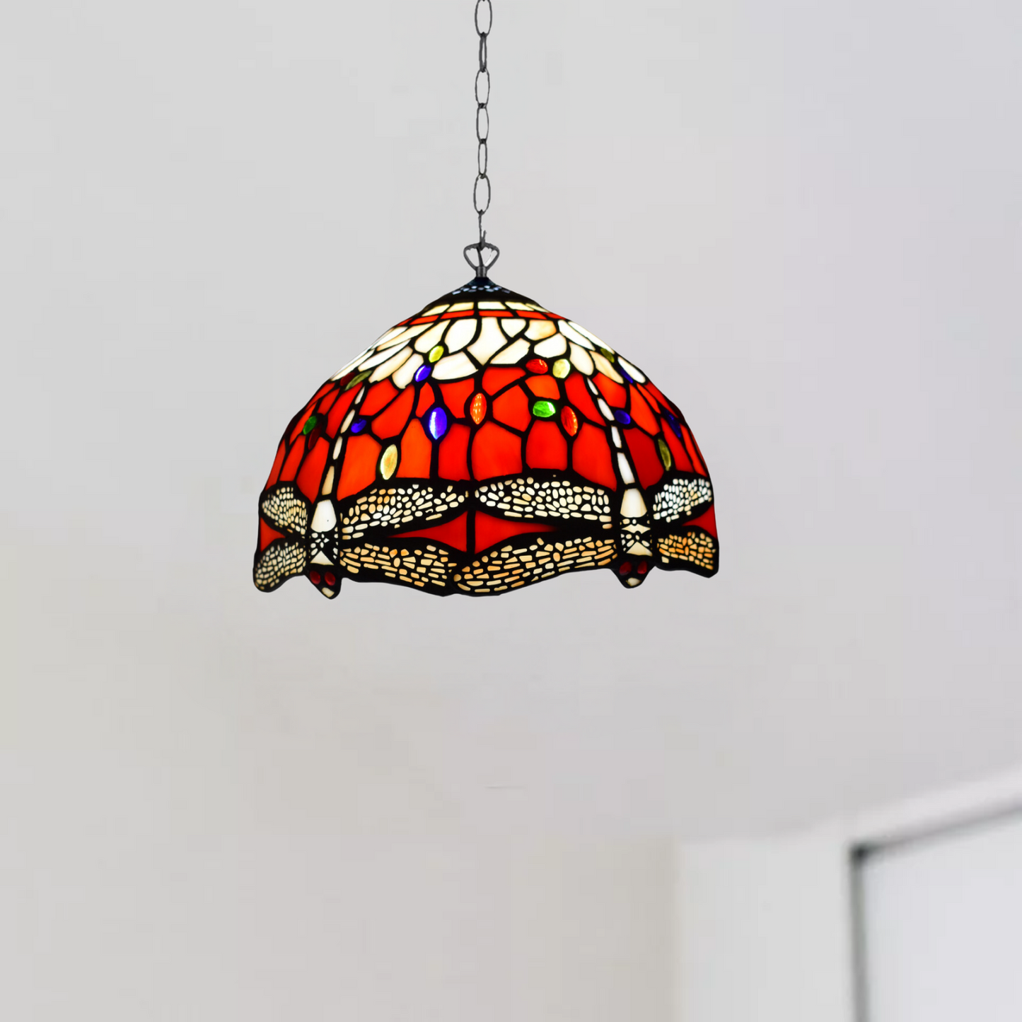 Multicolor Flower Design 10 inch Tiffany Style Pendant Lamp Handcrafted Stained Glass shade