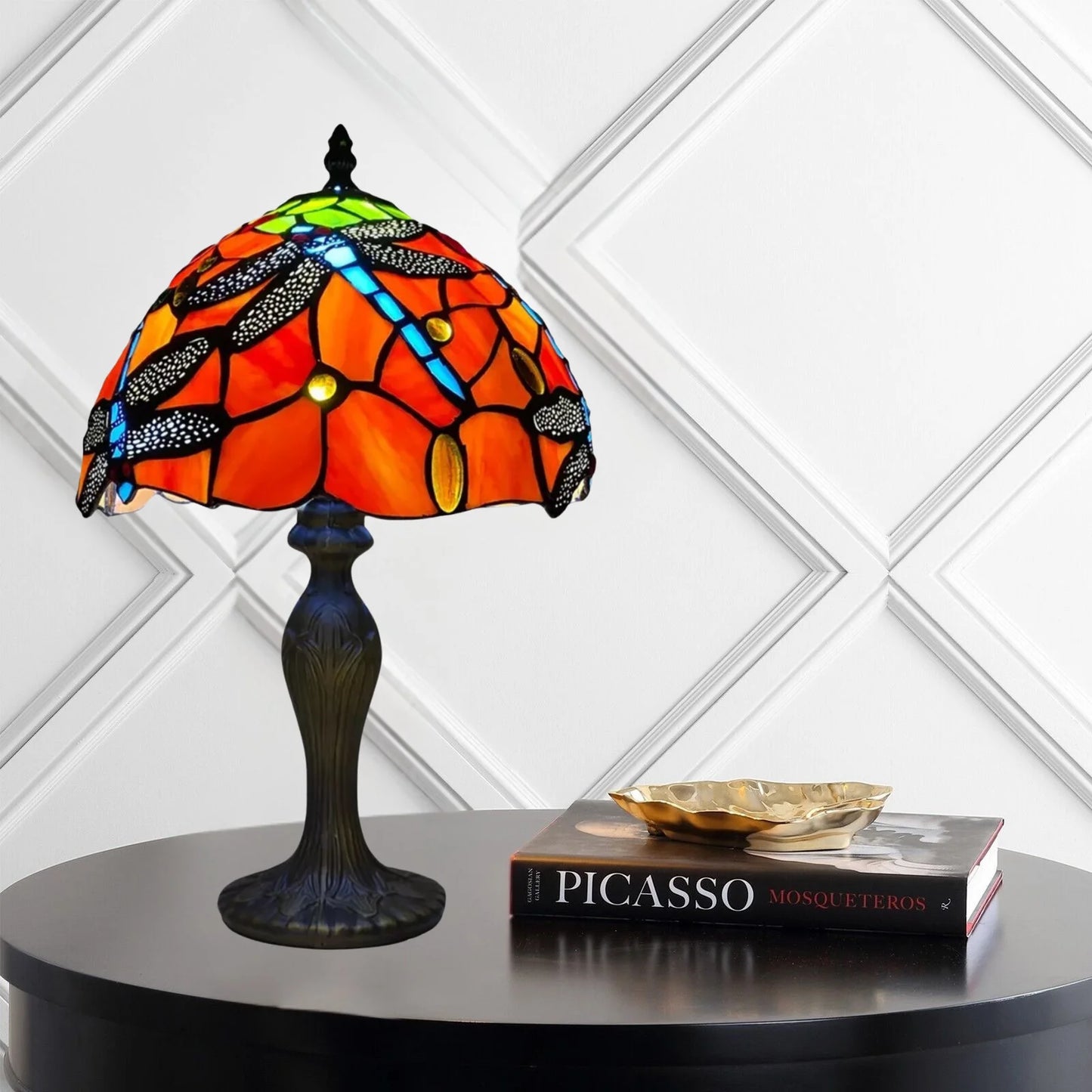 Red Color 10 Inch Dragonfly Design Tiffany Style Table Lamp