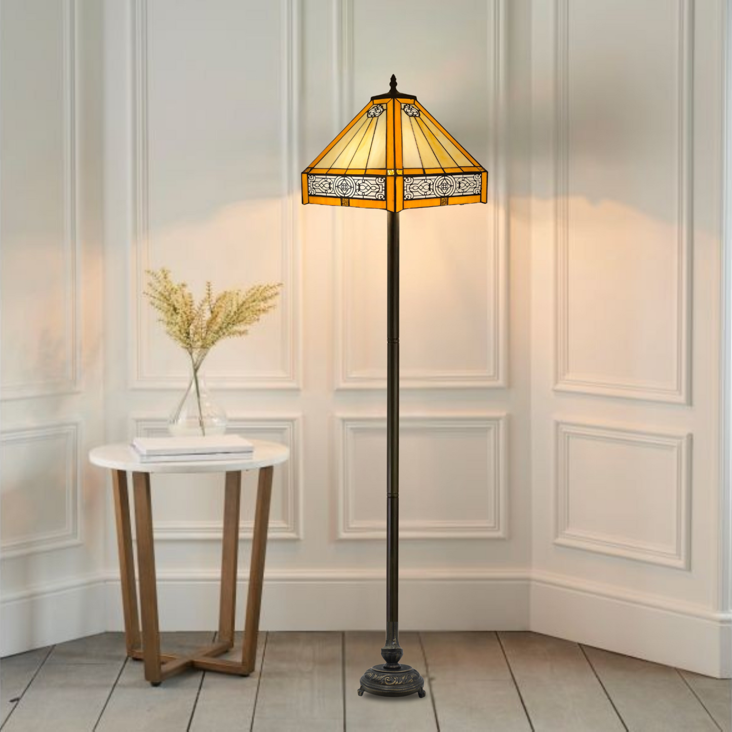 Yellow Hexagonal Tiffany Style Floor Lamp