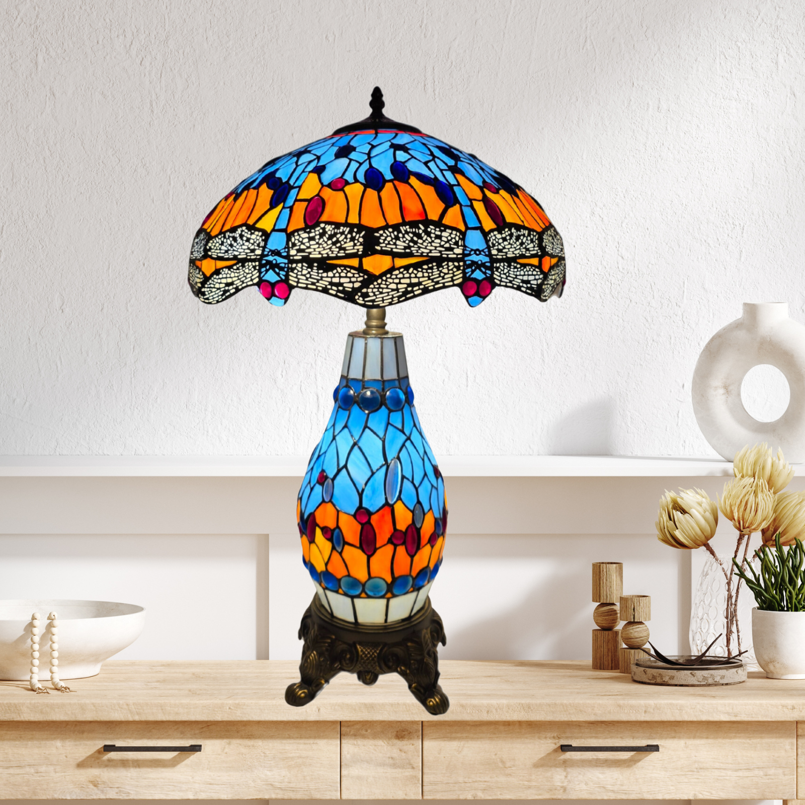 Tiffany Style Cluster Table Lamp For Home Decor Bedroom Glass Lamp