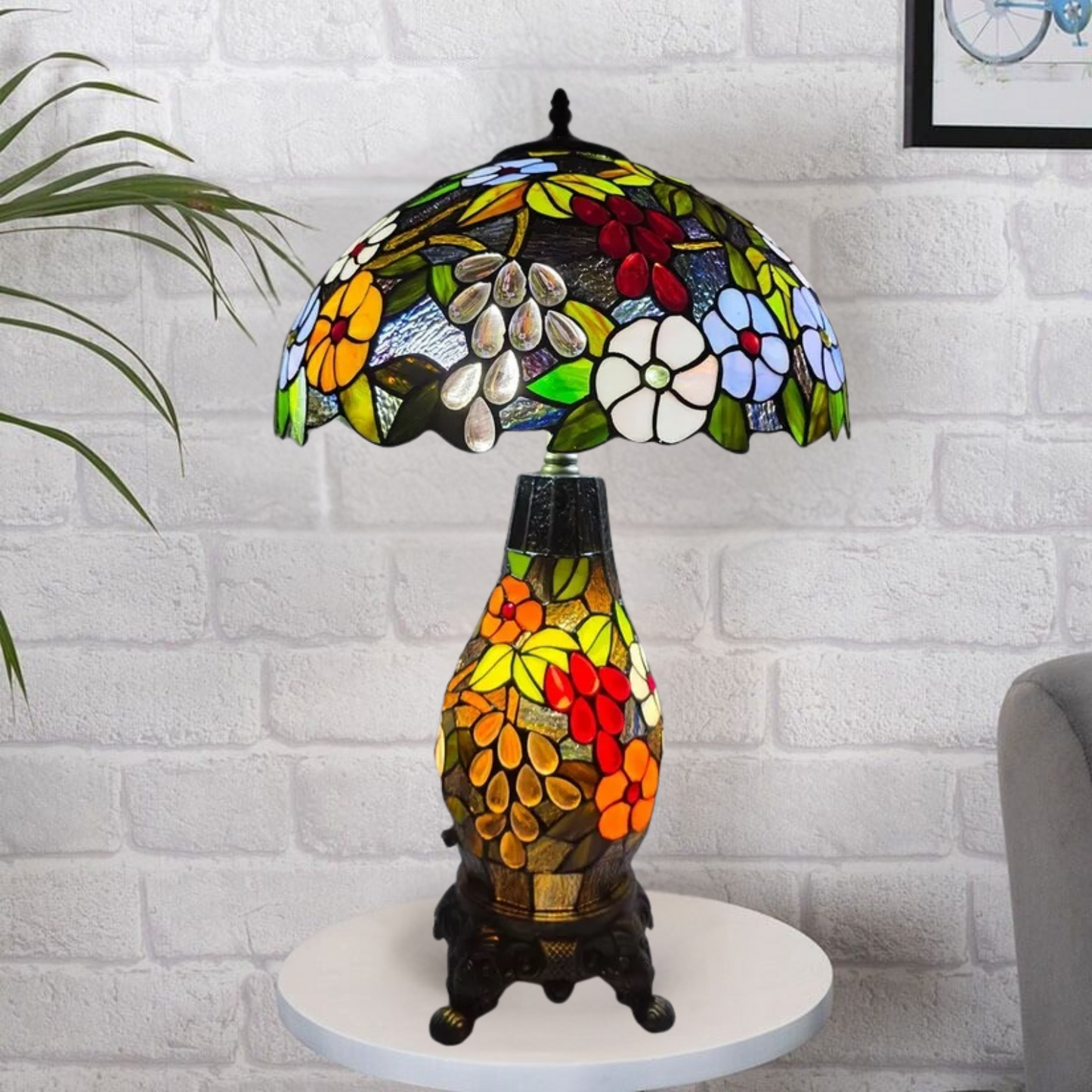 Flower Design Tiffany Style Cluster Table Lamp
