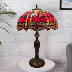 16 Inch Red Table Lamp Tiffany Style Stained Glass