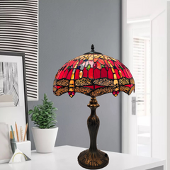 16 Inch Red Table Lamp Tiffany Style Stained Glass