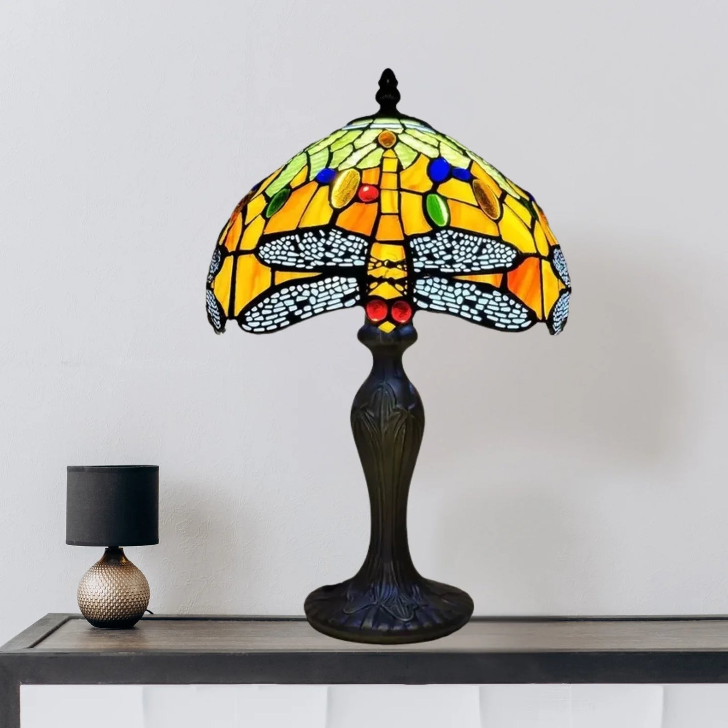 Orange Dragonfly Tiffany Style Table Lamp 10 Inch Lampshade