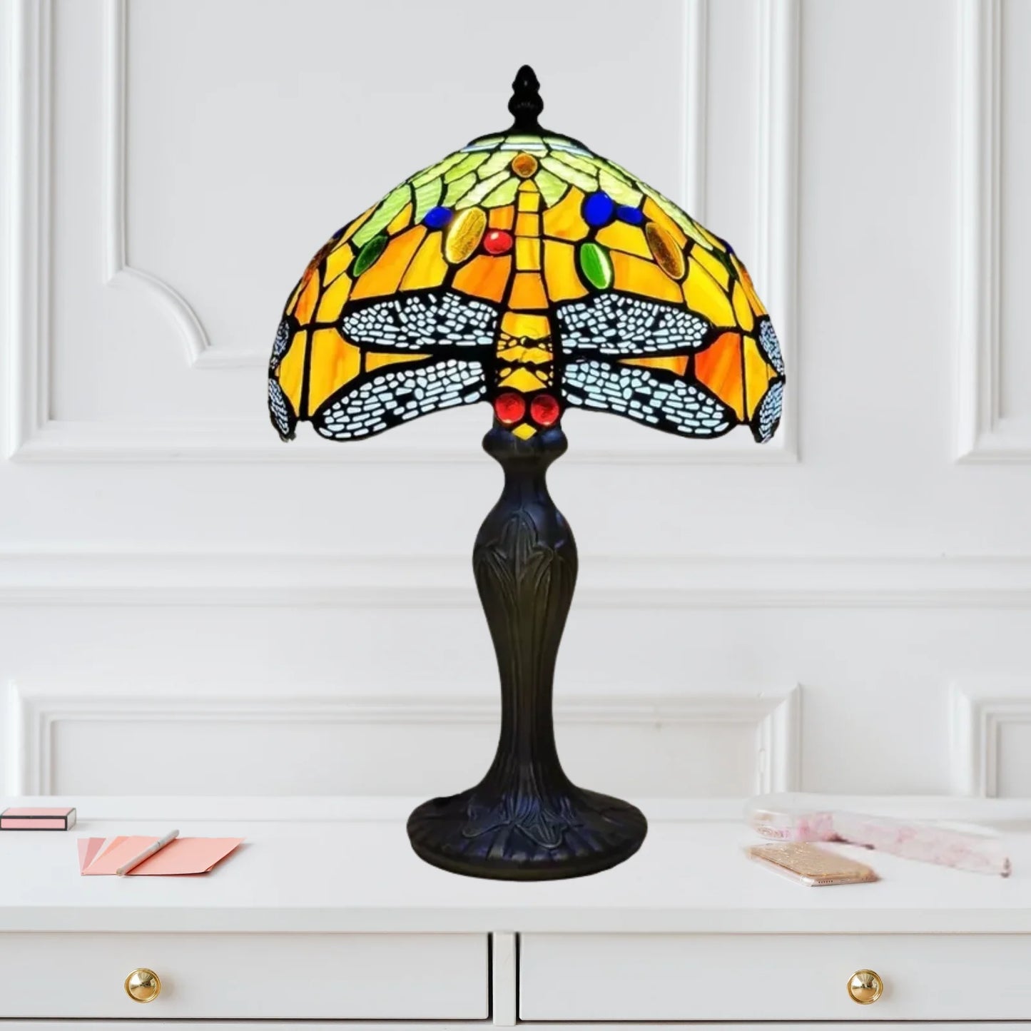 Orange Dragonfly Tiffany Style Table Lamp 10 Inch Lampshade