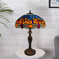 16 Inch Multicolor Dragonfly Design Tiffany Style Table Lamp
