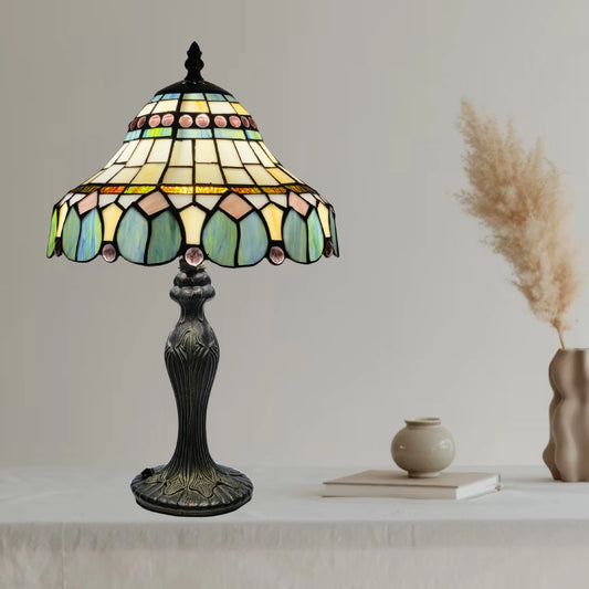 Vintage Tiffany Style 10 Inch Table Lamp Multicolor